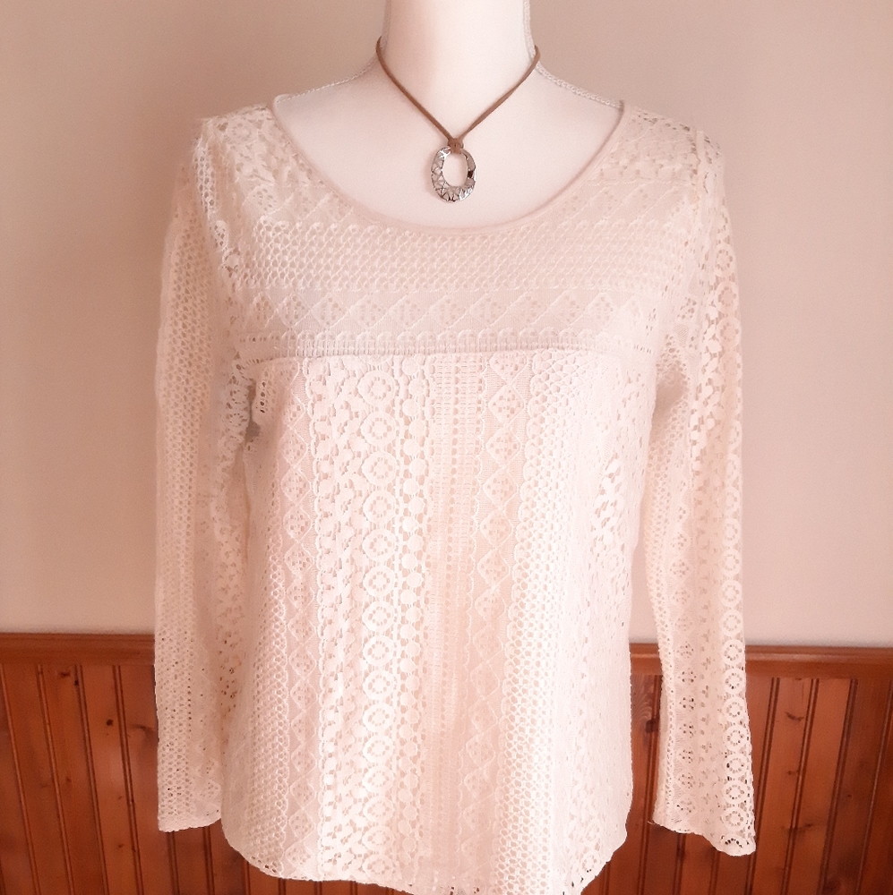 Vintage Y2K Lace Ivory Hollister Long Sleeved Top size Medium